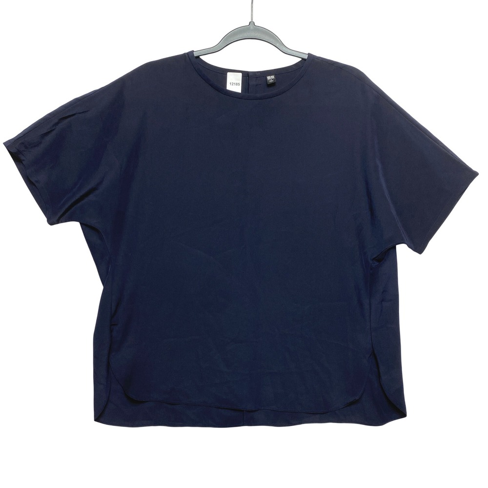 Uniqlo Blouse Womens M Navy Blue Short Sleeve Relaxed Top